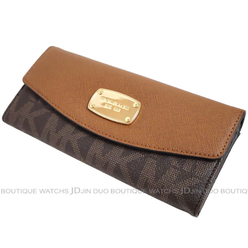 金鐸精品~2463 MICHAEL KORS MK 深棕色PVC掀蓋金牌長夾全新品-4