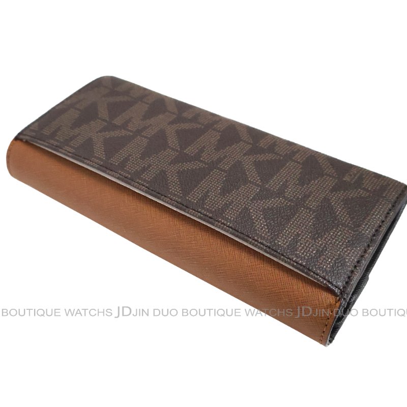 金鐸精品~2463 MICHAEL KORS MK 深棕色PVC掀蓋金牌長夾全新品-5