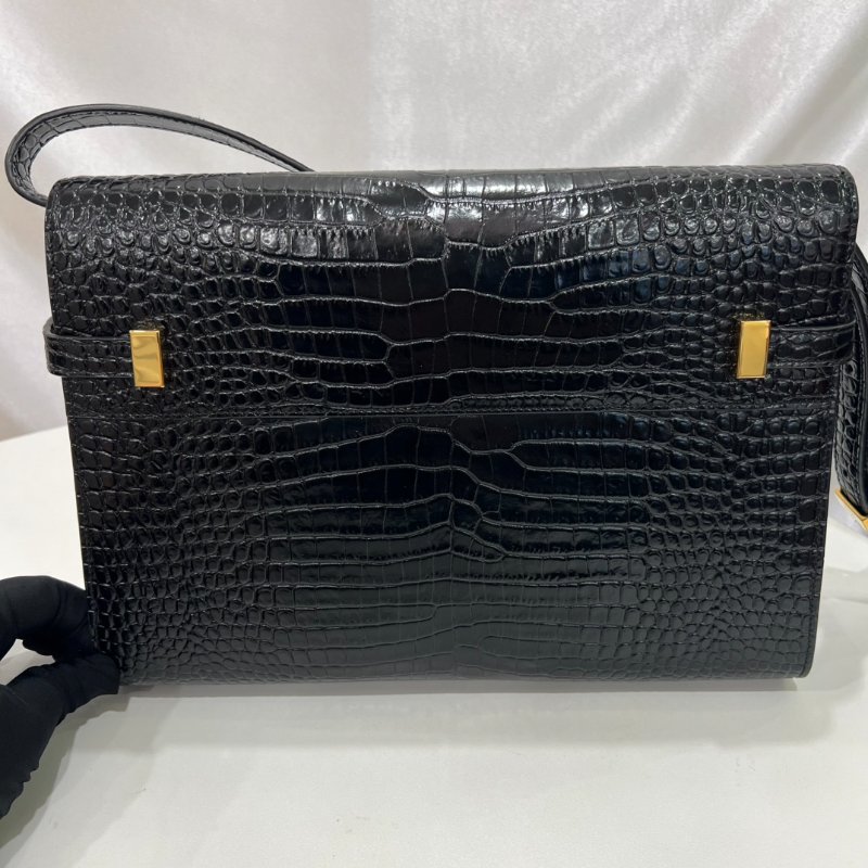 YSL 579271 黑鱷魚壓紋曼哈頓中號-1