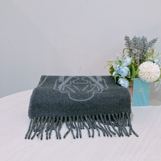 TK1758 HERMES 愛馬仕馬具圖案全羊毛頸巾TETE-A-TETE EQUESTRE SCARF CASHMERE 25CM X 170CM-0