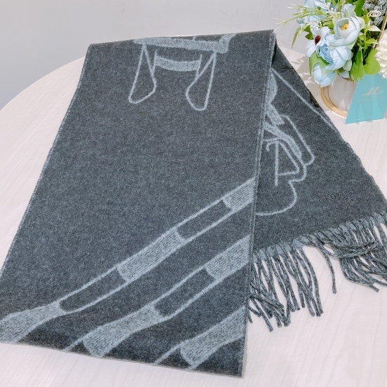 TK1758 HERMES 愛馬仕馬具圖案全羊毛頸巾TETE-A-TETE EQUESTRE SCARF CASHMERE 25CM X 170CM-1