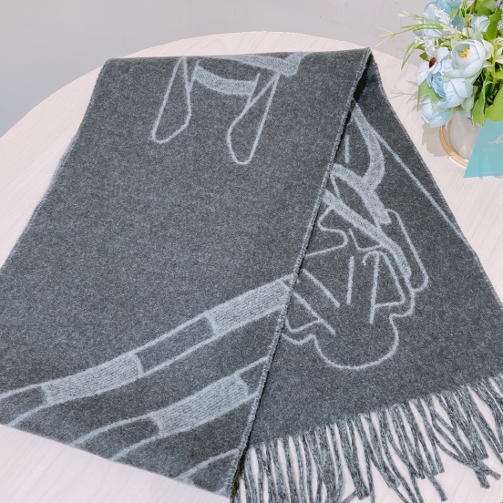 TK1758 HERMES 愛馬仕馬具圖案全羊毛頸巾TETE-A-TETE EQUESTRE SCARF CASHMERE 25CM X 170CM-2