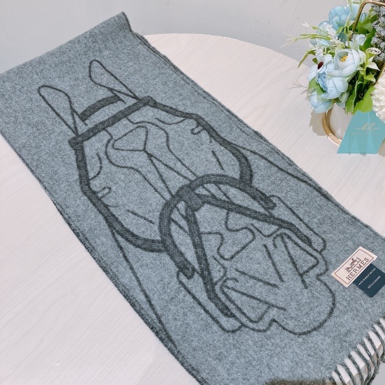 TK1758 HERMES 愛馬仕馬具圖案全羊毛頸巾TETE-A-TETE EQUESTRE SCARF CASHMERE 25CM X 170CM-5