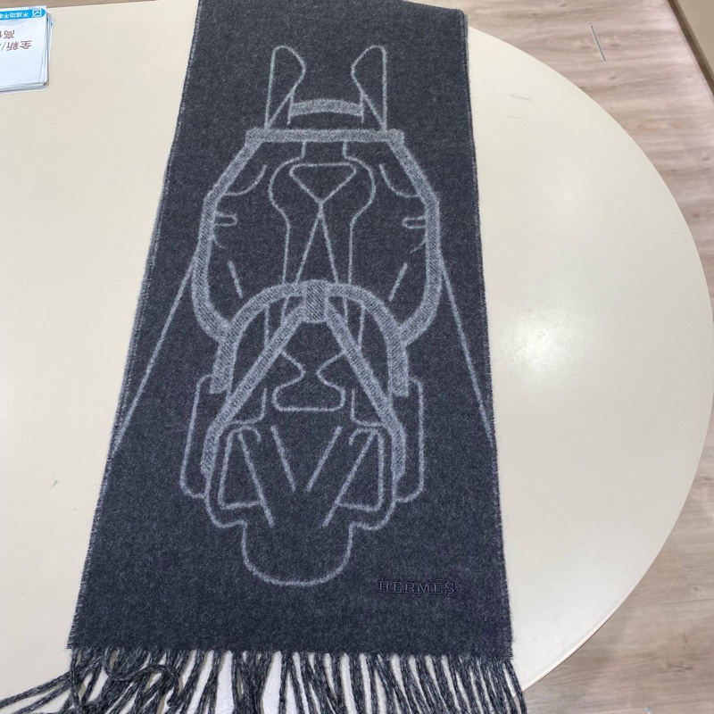 TK1758 HERMES 愛馬仕馬具圖案全羊毛頸巾TETE-A-TETE EQUESTRE SCARF CASHMERE 25CM X 170CM-12