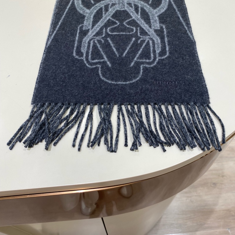 TK1758 HERMES 愛馬仕馬具圖案全羊毛頸巾TETE-A-TETE EQUESTRE SCARF CASHMERE 25CM X 170CM-13