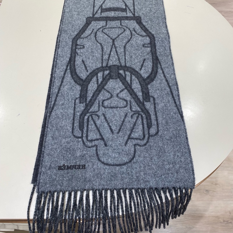 TK1758 HERMES 愛馬仕馬具圖案全羊毛頸巾TETE-A-TETE EQUESTRE SCARF CASHMERE 25CM X 170CM-16