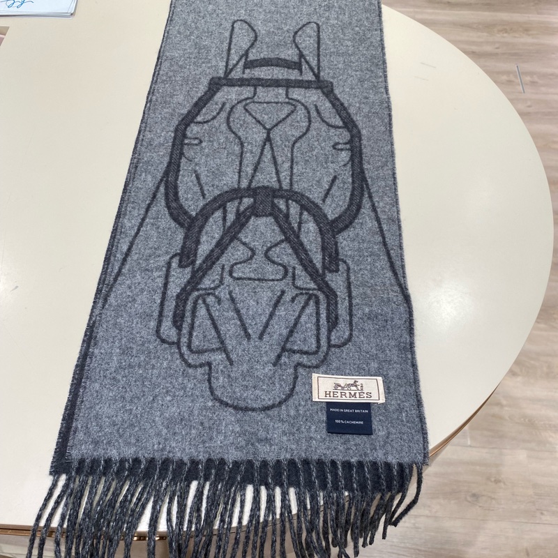 TK1758 HERMES 愛馬仕馬具圖案全羊毛頸巾TETE-A-TETE EQUESTRE SCARF CASHMERE 25CM X 170CM-19