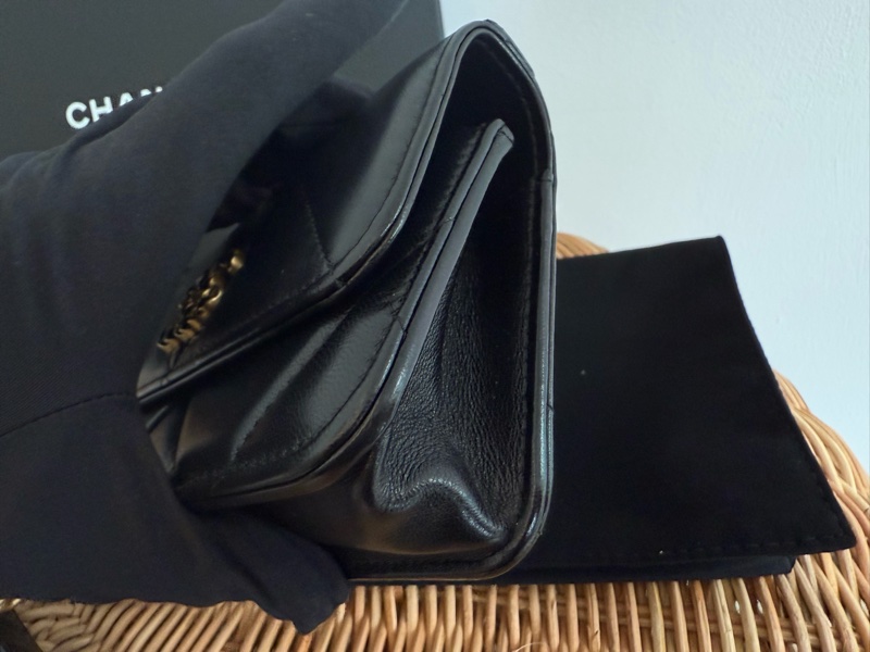 全新CHANEL黑色羊皮金銀雙鏈19手機包AP3067-4