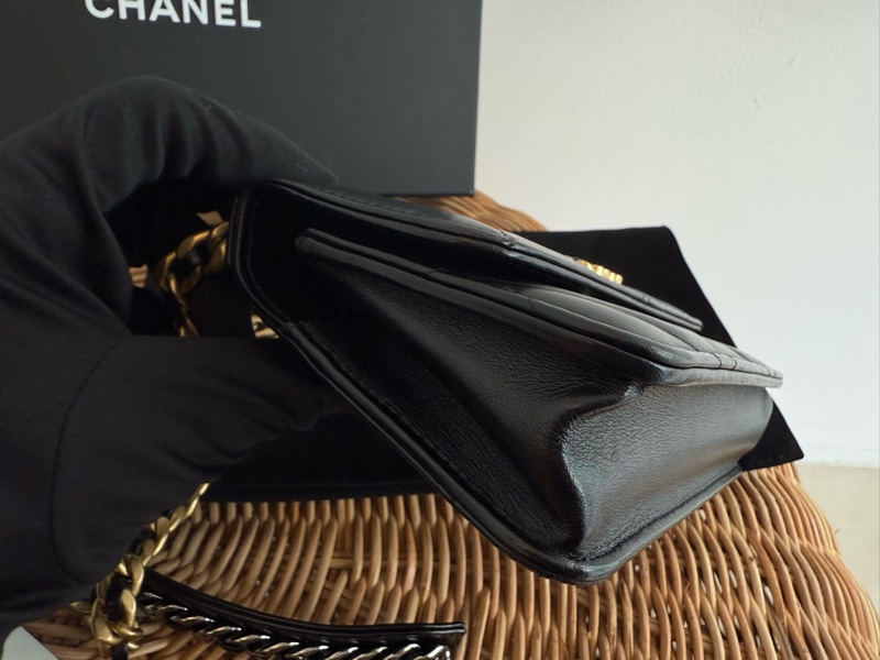 全新CHANEL黑色羊皮金銀雙鏈19手機包AP3067-5