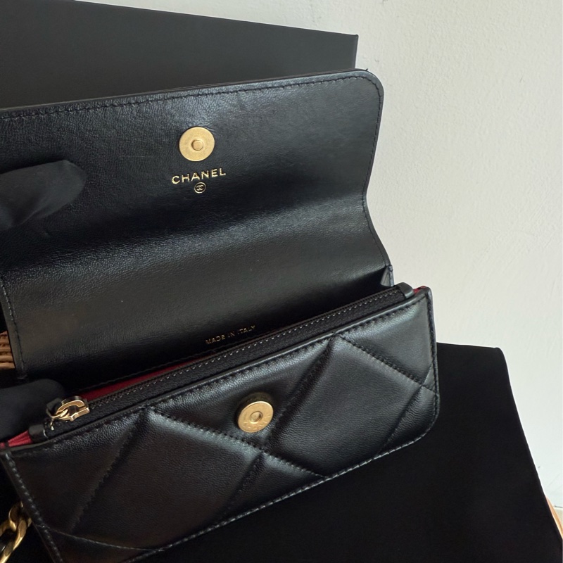 全新CHANEL黑色羊皮金銀雙鏈19手機包AP3067-7