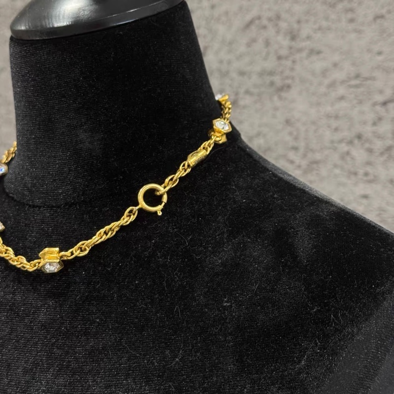 Chanel 中古金色鑲鑽項鍊 雙C 大logo-2