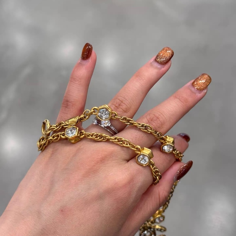 Chanel 中古金色鑲鑽項鍊 雙C 大logo-7