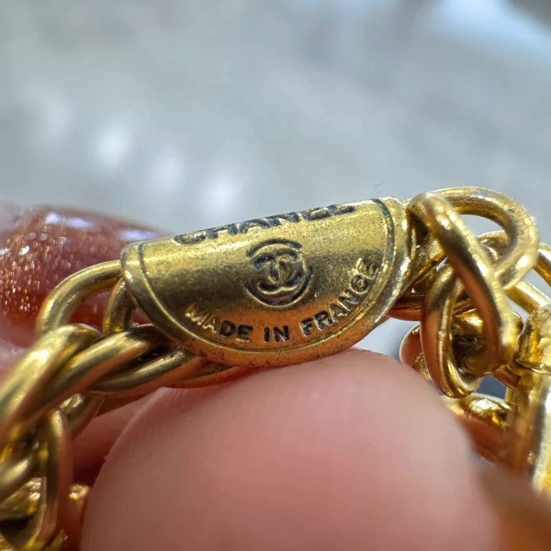 Chanel 中古金色鑲鑽項鍊 雙C 大logo-9