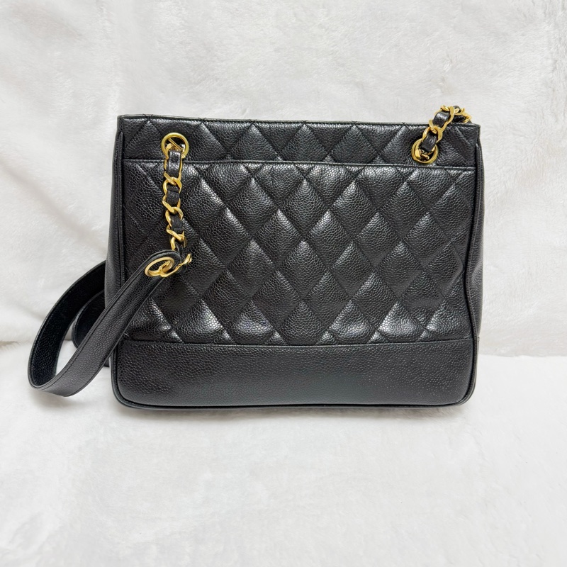🔥 全網最低價金球肩背包🔥9新Chanel香奈兒金球vintage老香肩背包古董包 黑金荔枝皮 金球托特包 奶粉包 香奶奶-1