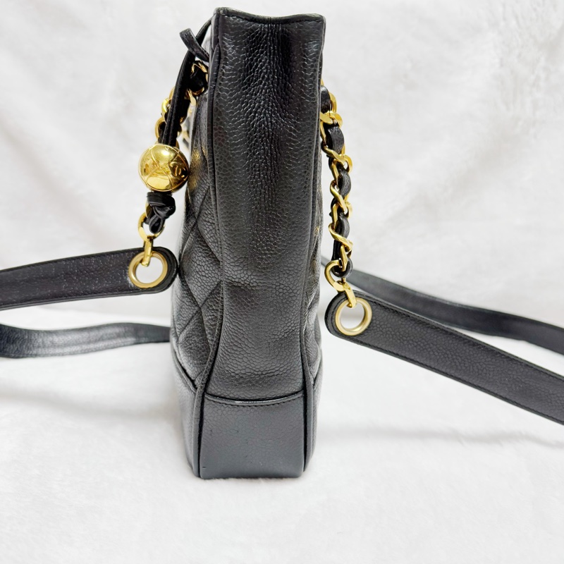 🔥 全網最低價金球肩背包🔥9新Chanel香奈兒金球vintage老香肩背包古董包 黑金荔枝皮 金球托特包 奶粉包 香奶奶-2