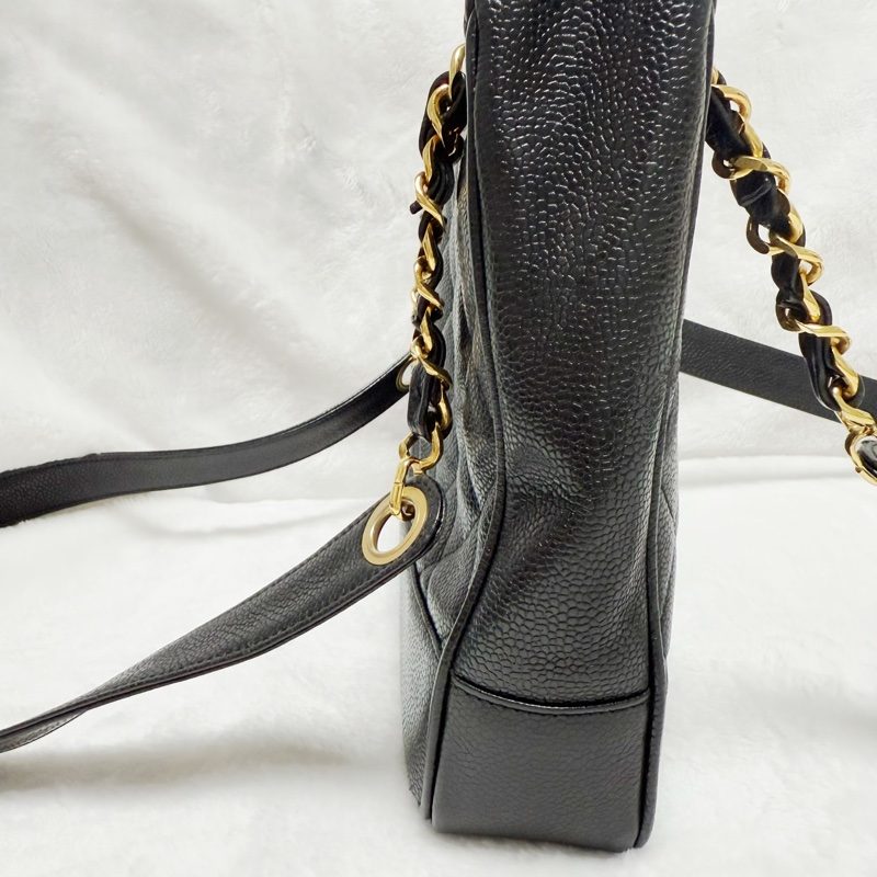 🔥 全網最低價金球肩背包🔥9新Chanel香奈兒金球vintage老香肩背包古董包 黑金荔枝皮 金球托特包 奶粉包 香奶奶-3