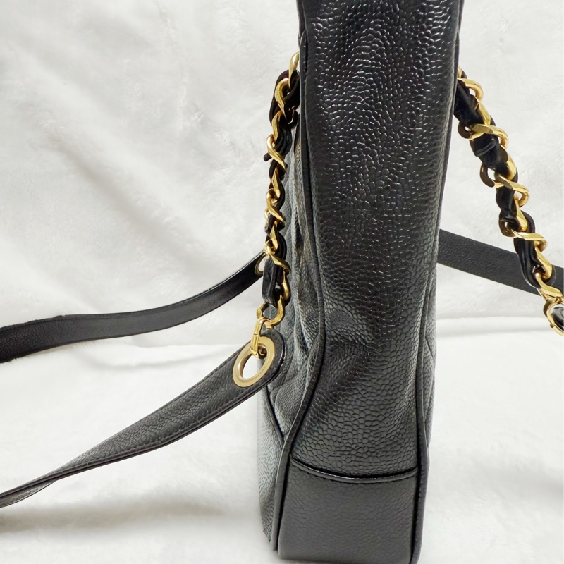 🔥 全網最低價金球肩背包🔥9新Chanel香奈兒金球vintage老香肩背包古董包 黑金荔枝皮 金球托特包 奶粉包 香奶奶-8