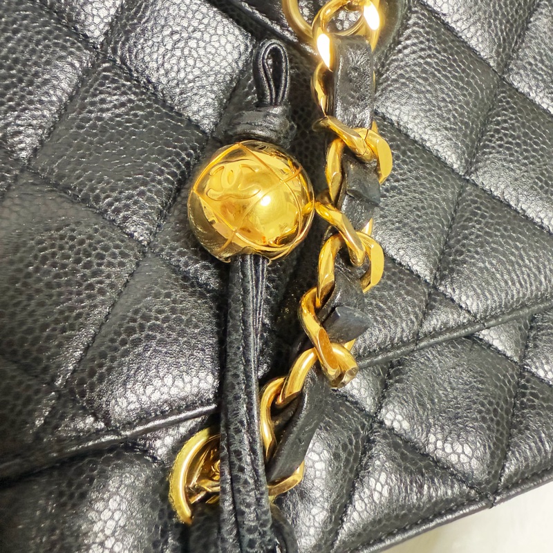 🔥 全網最低價金球肩背包🔥9新Chanel香奈兒金球vintage老香肩背包古董包 黑金荔枝皮 金球托特包 奶粉包 香奶奶-22