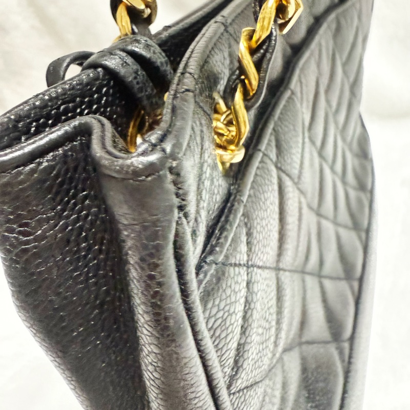 🔥 全網最低價金球肩背包🔥9新Chanel香奈兒金球vintage老香肩背包古董包 黑金荔枝皮 金球托特包 奶粉包 香奶奶-9