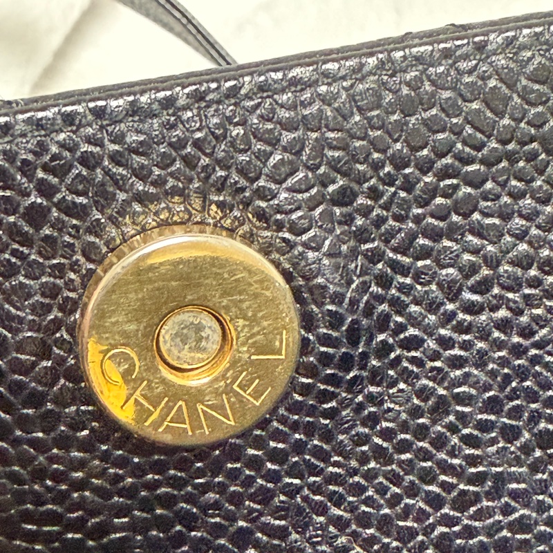 🔥 全網最低價金球肩背包🔥9新Chanel香奈兒金球vintage老香肩背包古董包 黑金荔枝皮 金球托特包 奶粉包 香奶奶-28