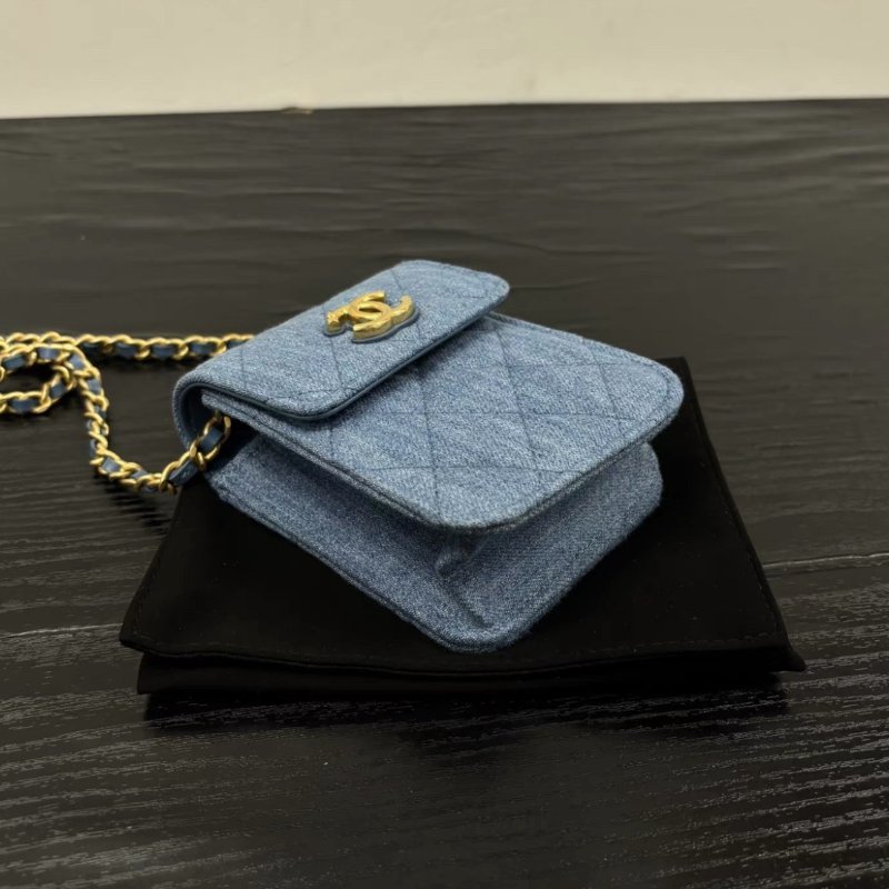 CHANEL vic金扣牛仔肩背斜背手機包 9*12*5 全新閒置配件盒子塵袋-3