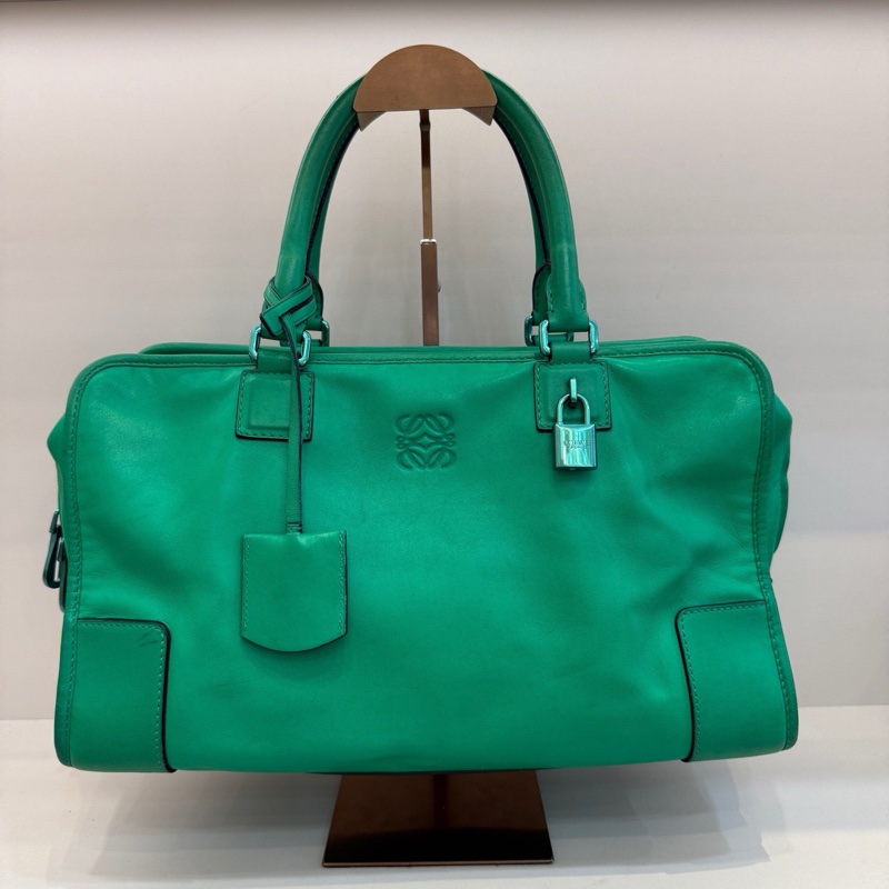Loewe羅意威Amazona經典勃艮第綠色波士頓手提包-0