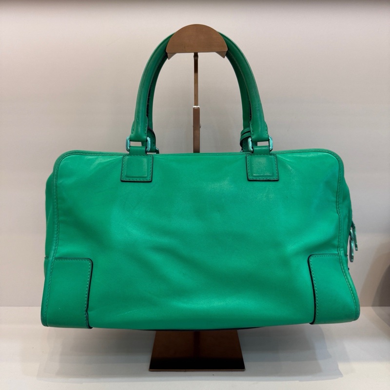 Loewe羅意威Amazona經典勃艮第綠色波士頓手提包-1
