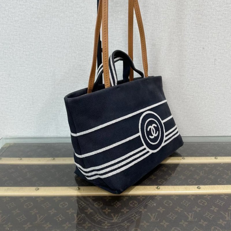 CHANEL 白色條紋手提肩背沙灘包31*24*15 98新配件塵袋-1