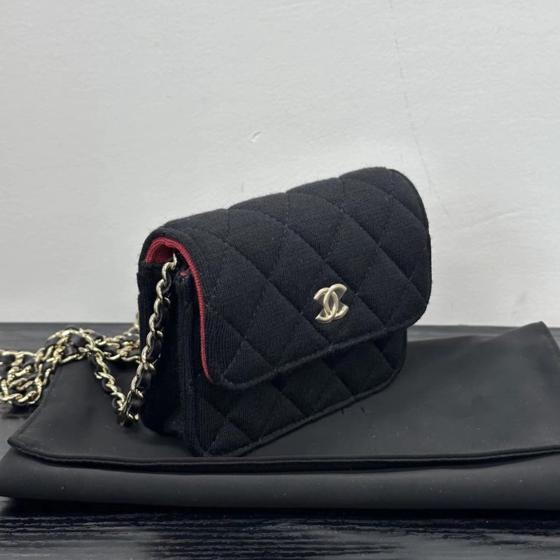 CHANEL 黑金毛呢mini woc肩背斜背包 12*9.5*3 全新閒置配件盒子塵袋吊牌-1