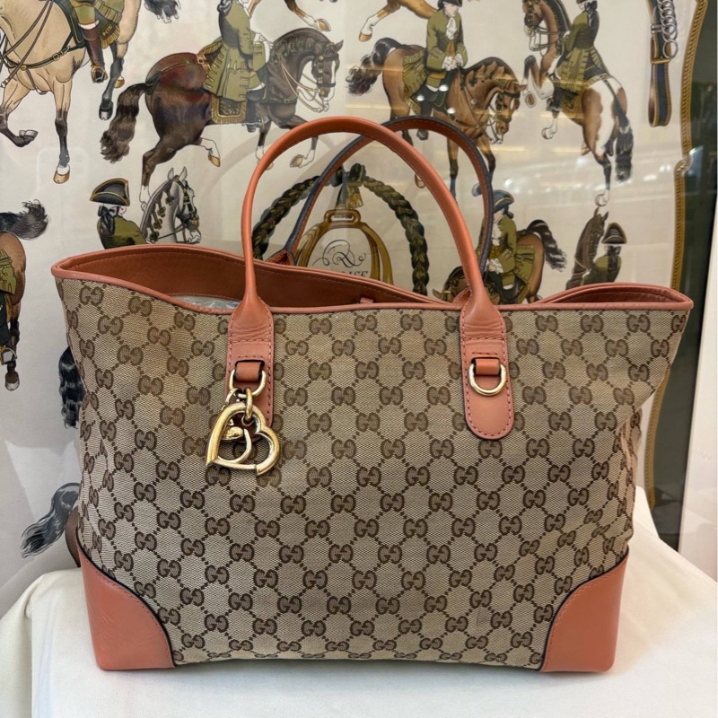 GUCCI古馳 托特包 老花烏木色帆布拼皮手提包-0