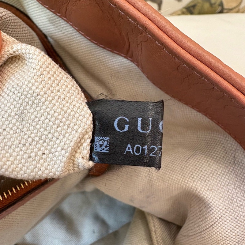 GUCCI古馳 托特包 老花烏木色帆布拼皮手提包-6