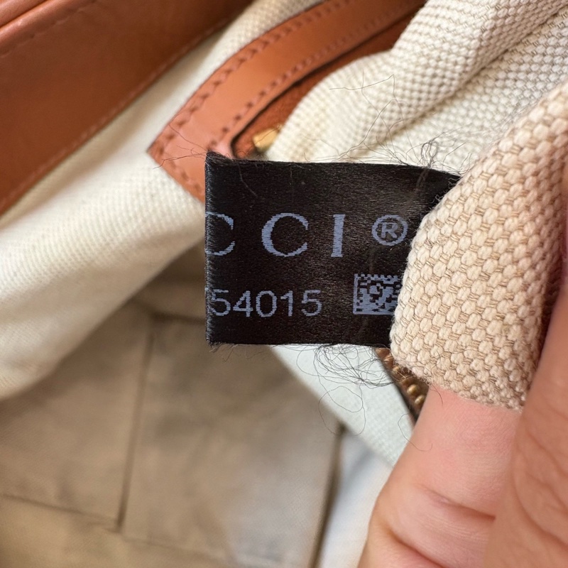 GUCCI古馳 托特包 老花烏木色帆布拼皮手提包-7