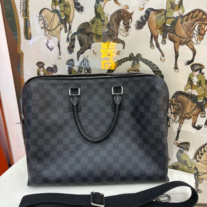 LV路易威登 棋盤格公文包 電腦公事包有肩帶 手提斜背-0