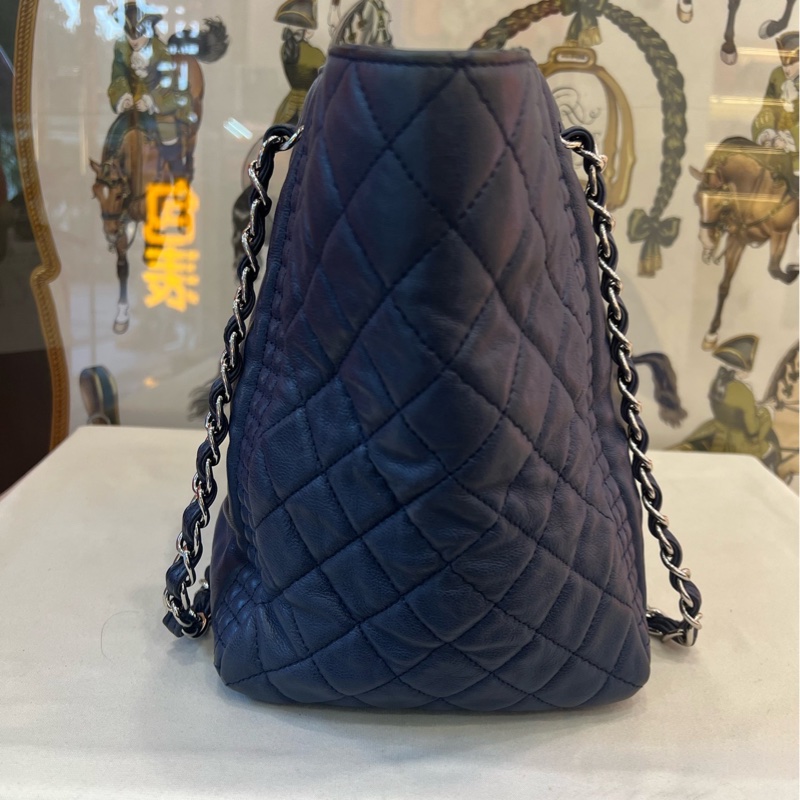 香奈兒 Chanel tote 深藍皮穿鏈 托特包-1