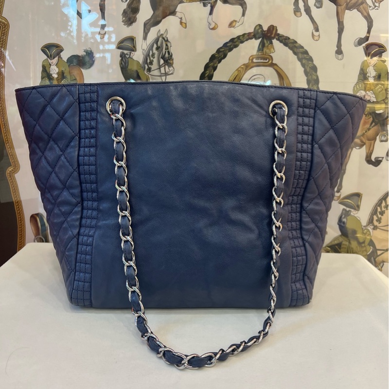 香奈兒 Chanel tote 深藍皮穿鏈 托特包-2