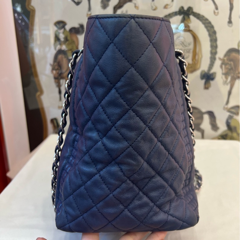 香奈兒 Chanel tote 深藍皮穿鏈 托特包-3