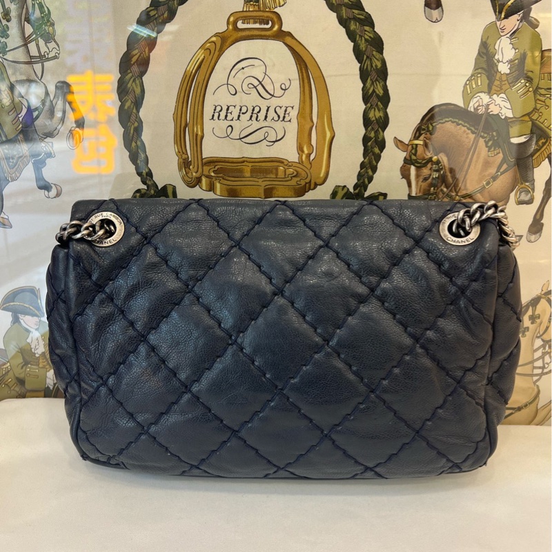 香奈兒Chanel 藍黑配色 cf外縫線款 機場包 大菱格➕經典大雙C扣-1