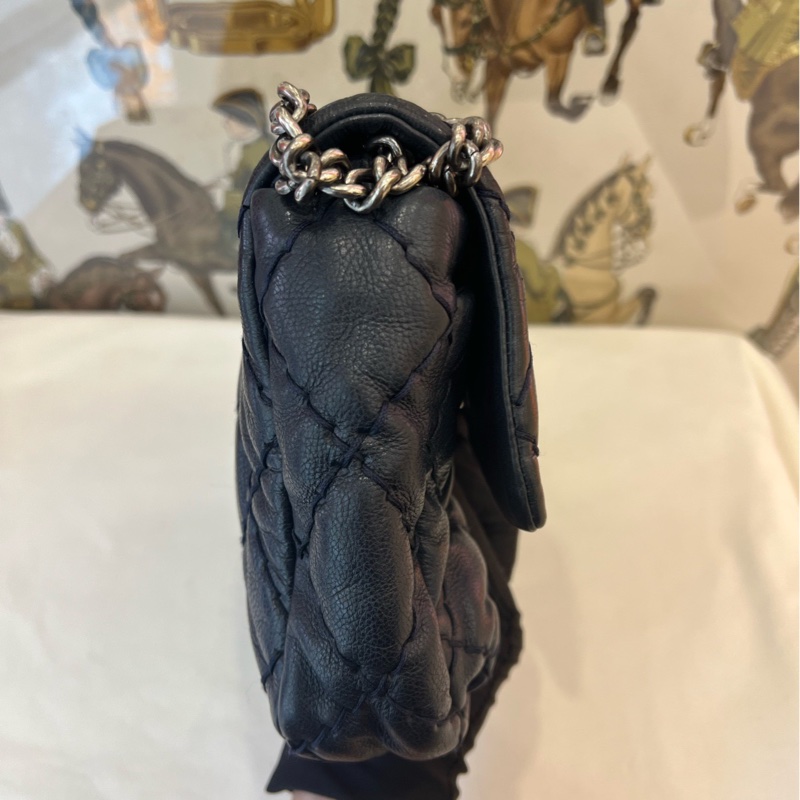 香奈兒Chanel 藍黑配色 cf外縫線款 機場包 大菱格➕經典大雙C扣-2