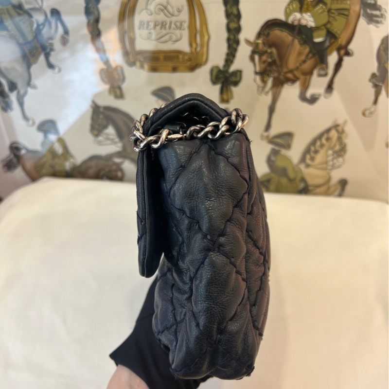 香奈兒Chanel 藍黑配色 cf外縫線款 機場包 大菱格➕經典大雙C扣-3