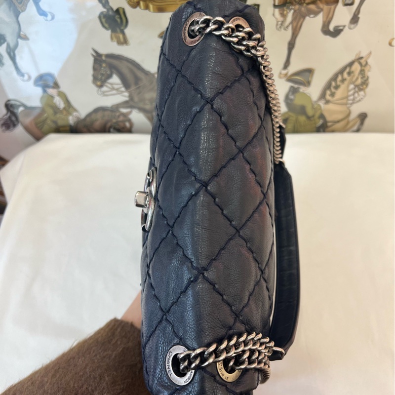 香奈兒Chanel 藍黑配色 cf外縫線款 機場包 大菱格➕經典大雙C扣-5