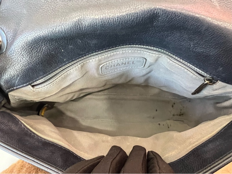 香奈兒Chanel 藍黑配色 cf外縫線款 機場包 大菱格➕經典大雙C扣-6