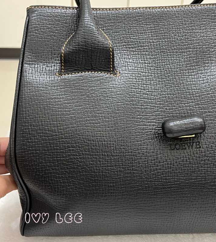 LOEWE 黑色轉扣 托特包 手提包 VINTAGE 小牛皮 正品 二手精品-30