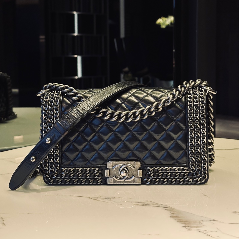 #全配🉑送禮 #25萬入手 #99新閒置 香奈兒黑銀boy25多鏈條滾邊斜挎/肩背包🔥-9