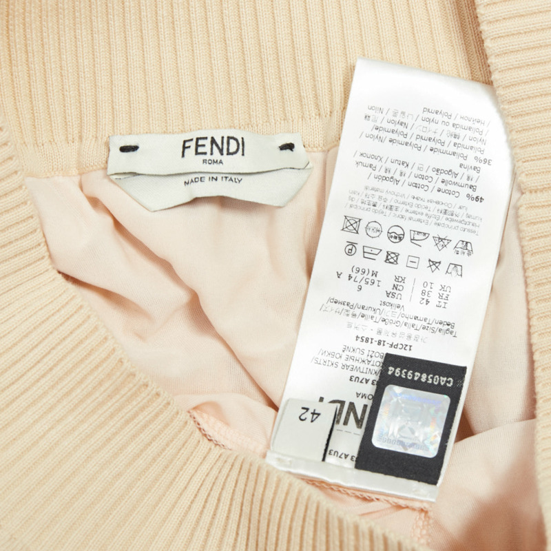 FENDI cream beige cotton blend FF Zucca monogram knit pencil skirtIT IT42 M-7