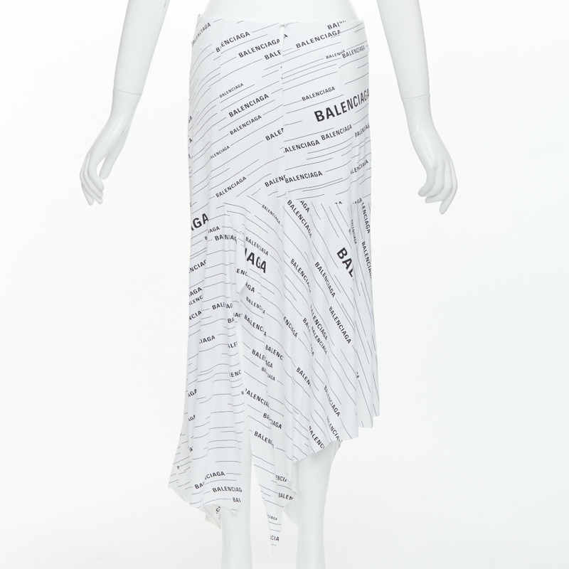 BALENCIAGA Demna 2018 white black logo print asymmetric midi skirt FR38 M-4