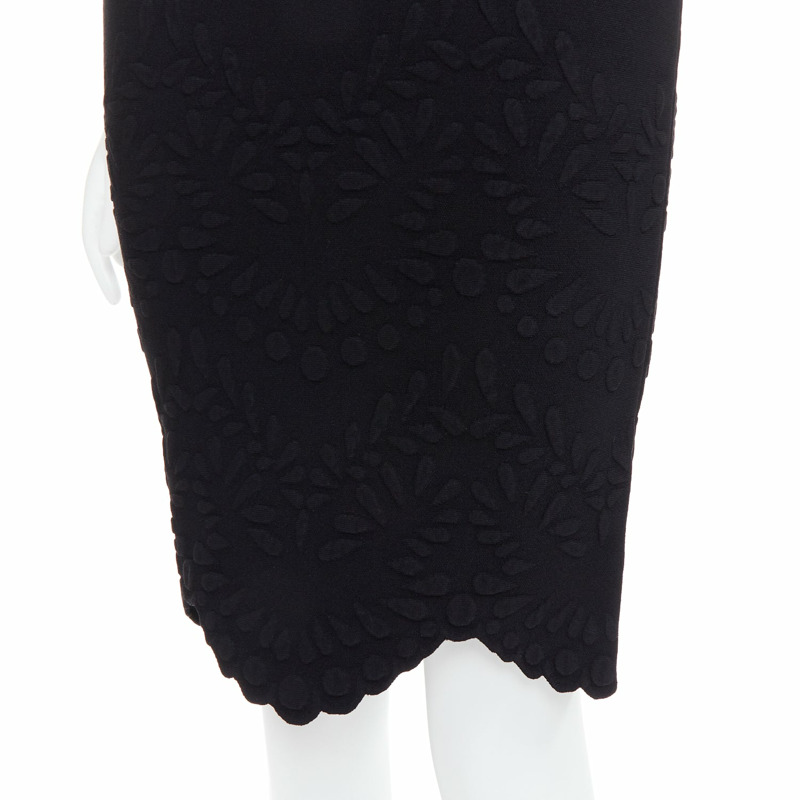 ALEXANDER MCQUEEN black jacquard knit scallop hem pencil skirt XS-1