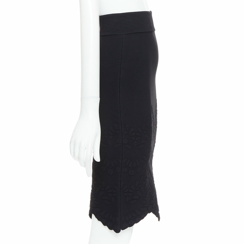 ALEXANDER MCQUEEN black jacquard knit scallop hem pencil skirt XS-3