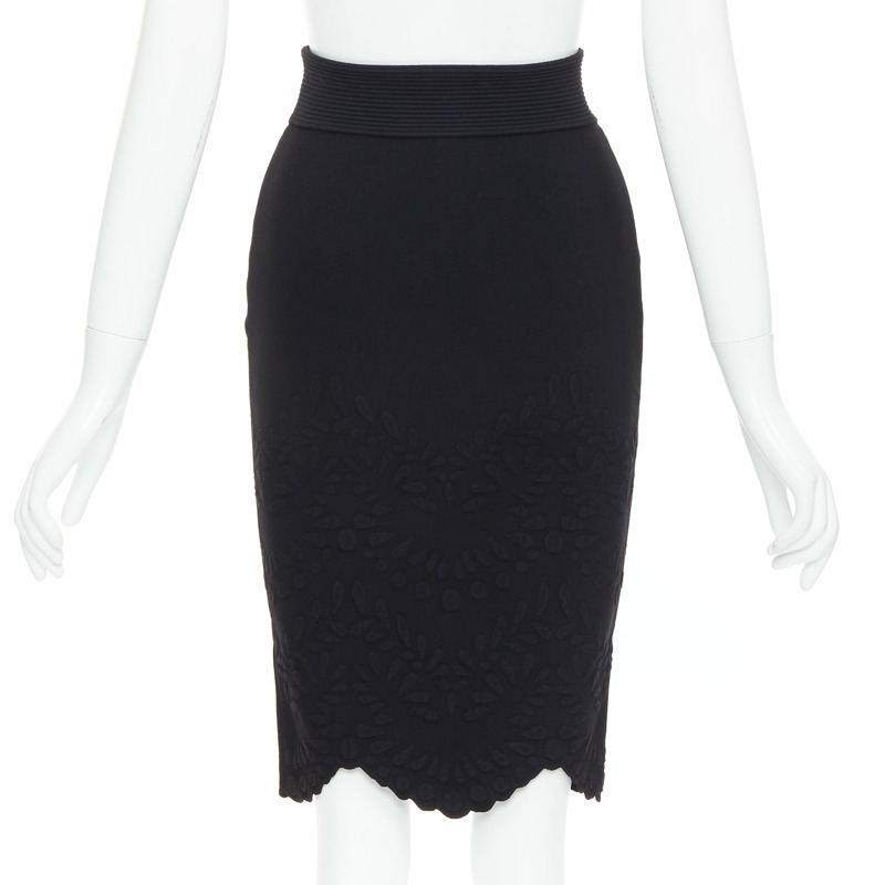 ALEXANDER MCQUEEN black jacquard knit scallop hem pencil skirt XS-4