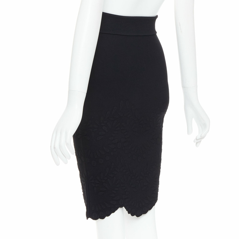 ALEXANDER MCQUEEN black jacquard knit scallop hem pencil skirt XS-5