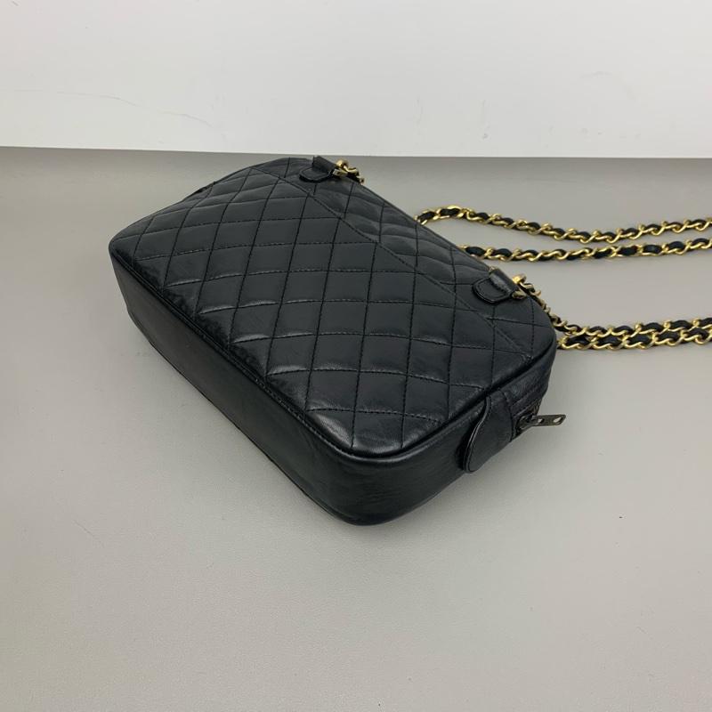 Chanel vintage 黑金雙鏈條斜挎包 單肩包-7